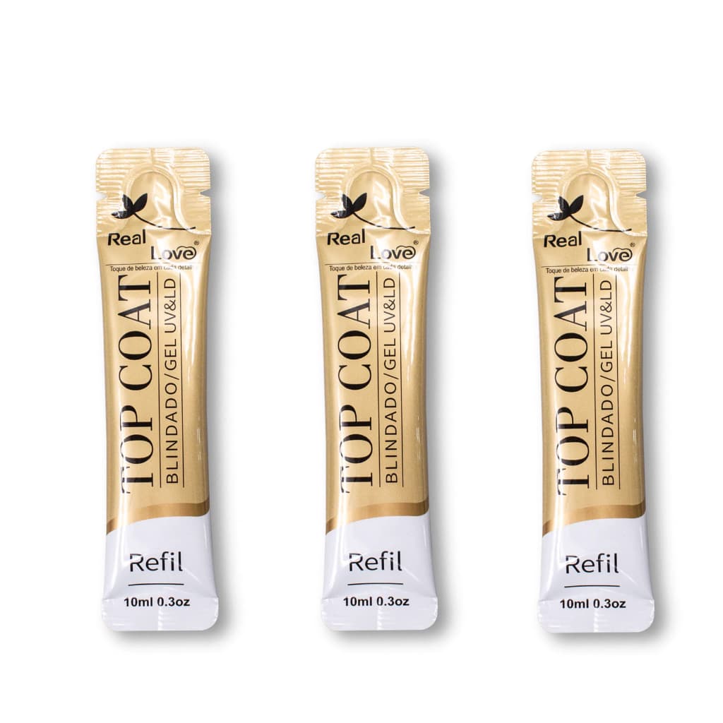 Kit 3 Sachês Refil Top Coat Blindado Real Love Finalizador Unhas Gel