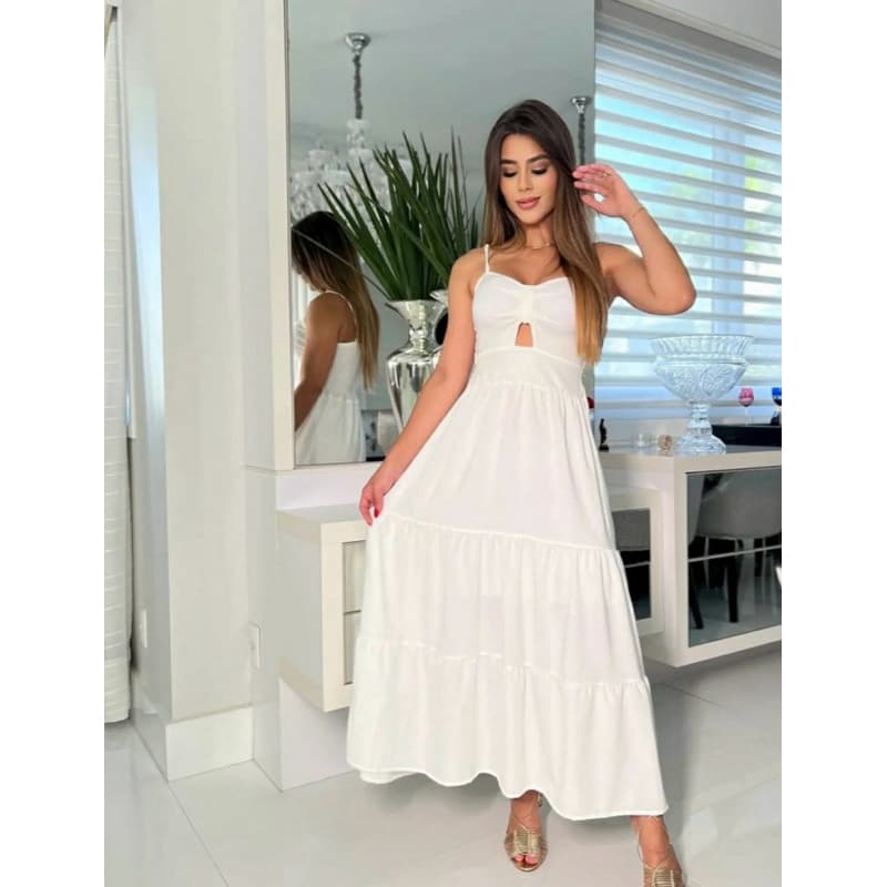 Vestido Feminino Branco Amarelo