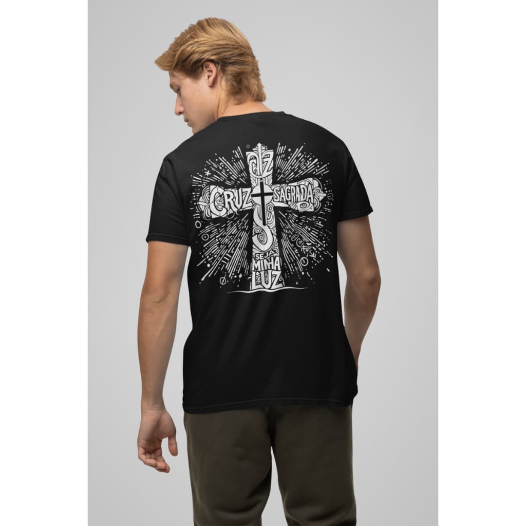 Camiseta Cruz Sagrada Preta | Fé e Estilo | “Seja Minha Luz” Religiosa Cristã