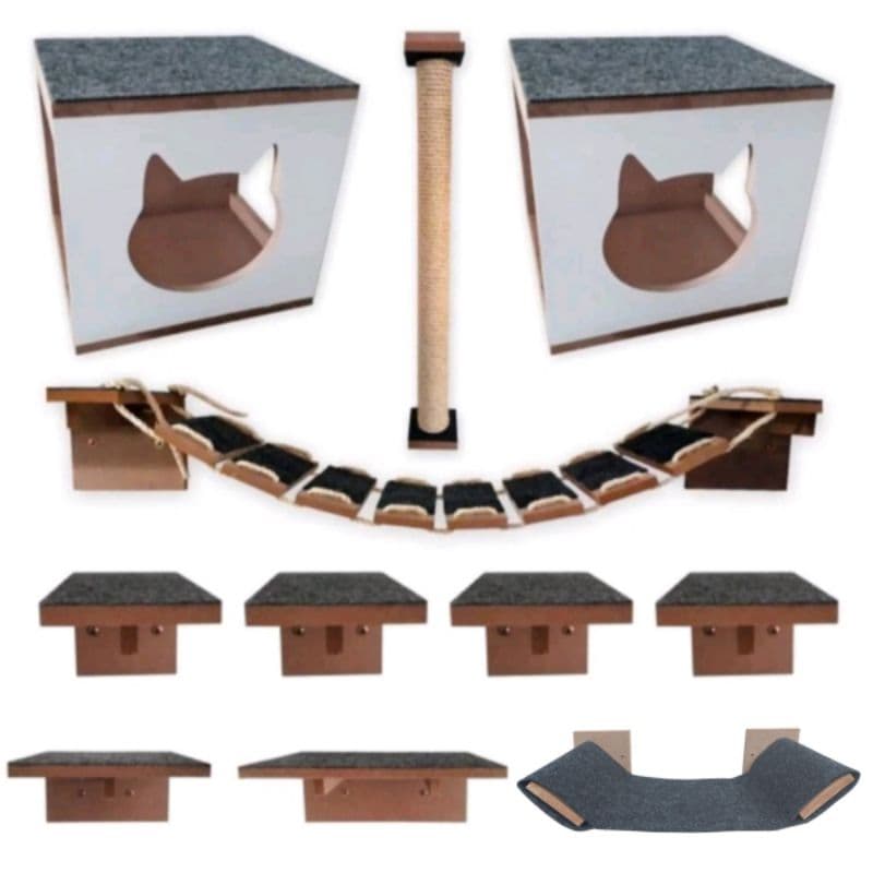 PARQUINHO PARA GATOS NICHO PRATELEIRA REDE PONTE COM CARPETE MDF 15MM