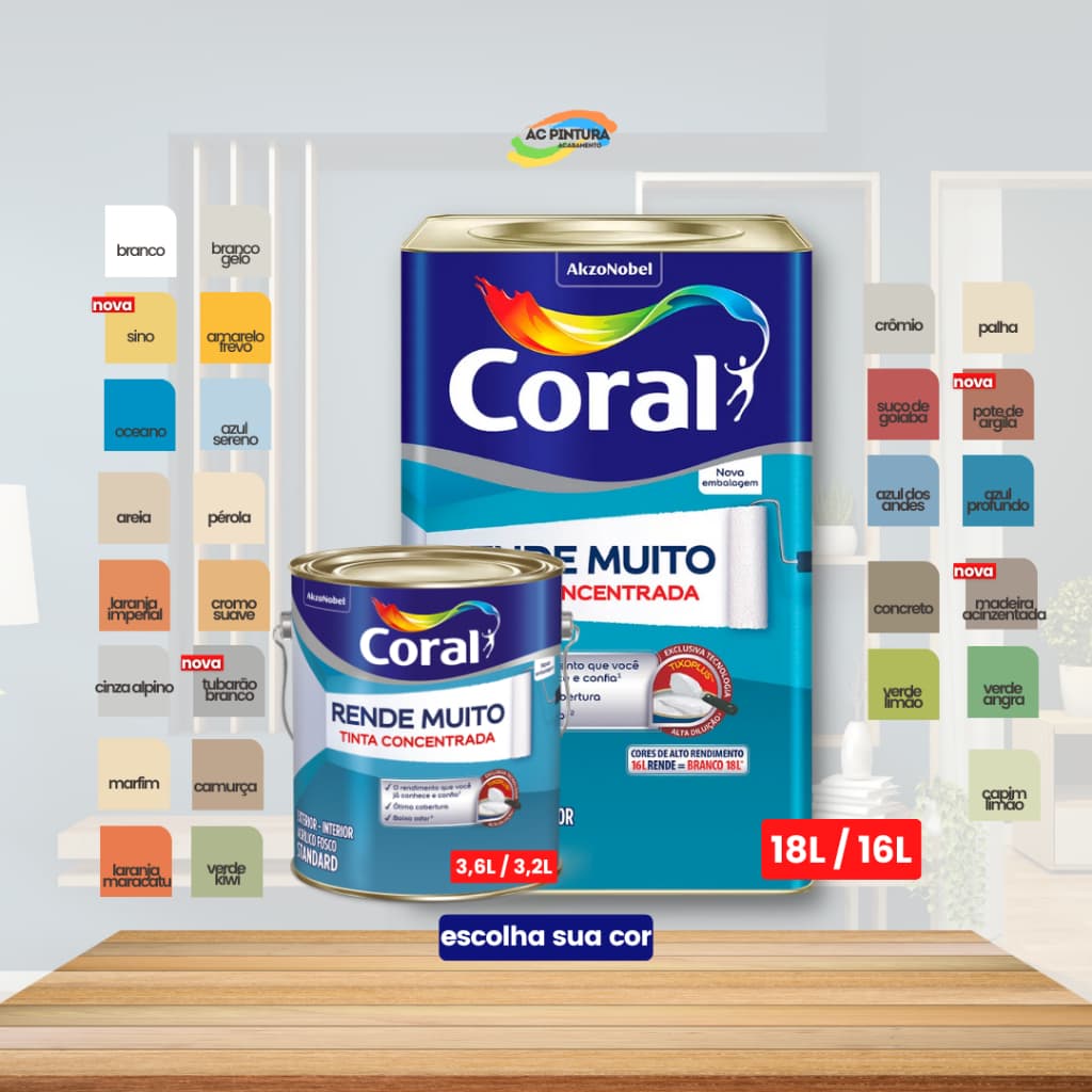 Tinta Coral Rende Muito Acrílico Concentrado Galão / Lata Escolha Cor e Tamanho