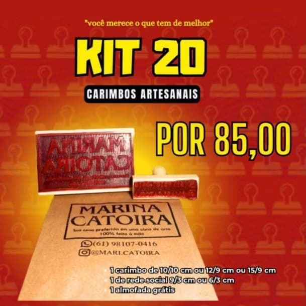 kit 20 carimbo de logo(1 carimbo 12/9 cm ou 15/9 cm ou 10/9 cm + 1 pequeno de rede social 6/3 cm ou 9/3 cm)
