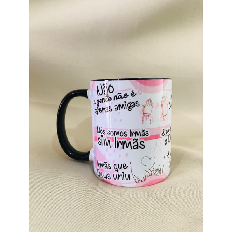 Caneca Amizade Interior e Alça Preta - Porcelana