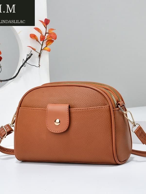 Bolsa de ombro com zíper de camada dupla feminina pequena bolsa tiracolo bolsa para celular