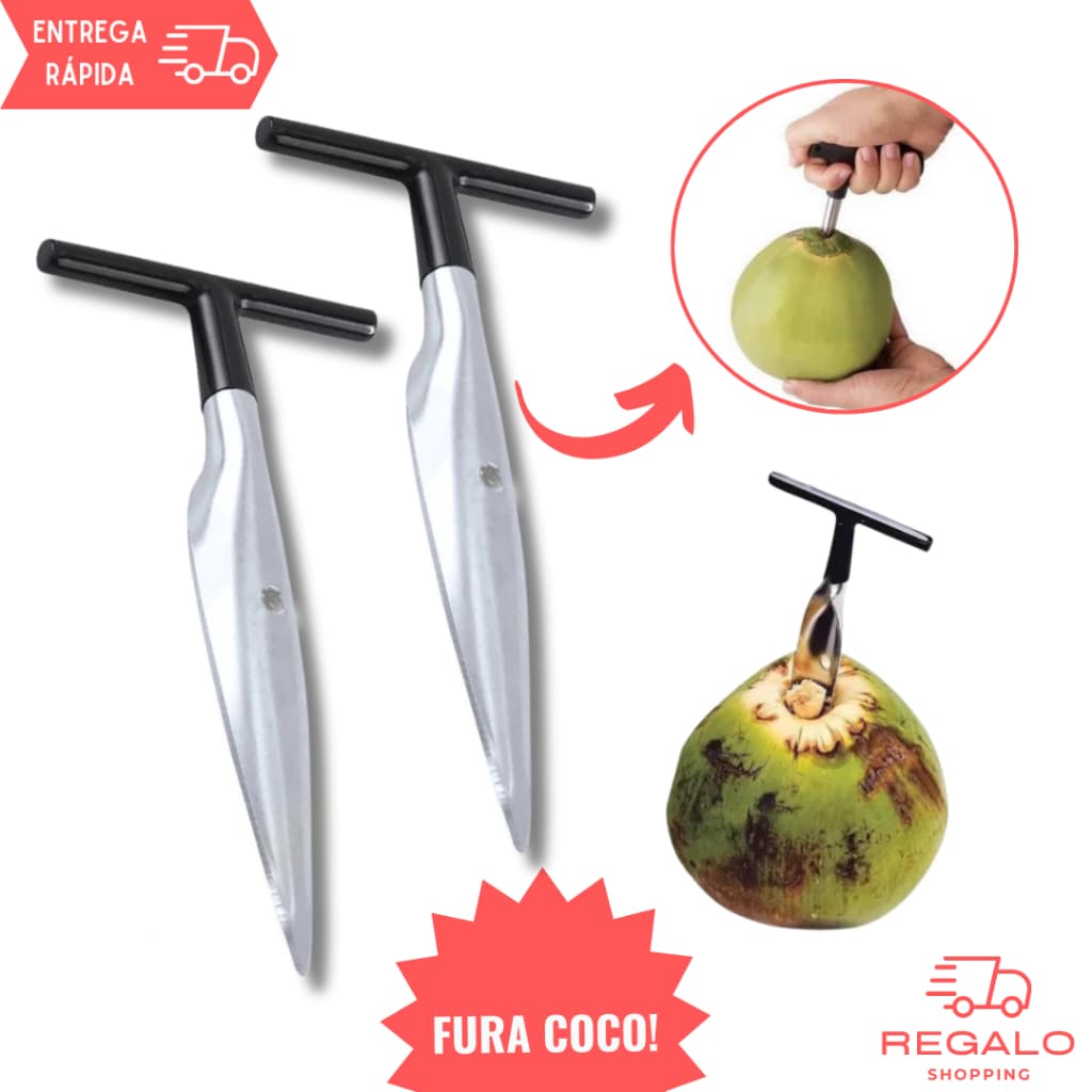 Kit Fura Coco Em Aço Inox Profissional Resistente Abridor Manual Anatômico