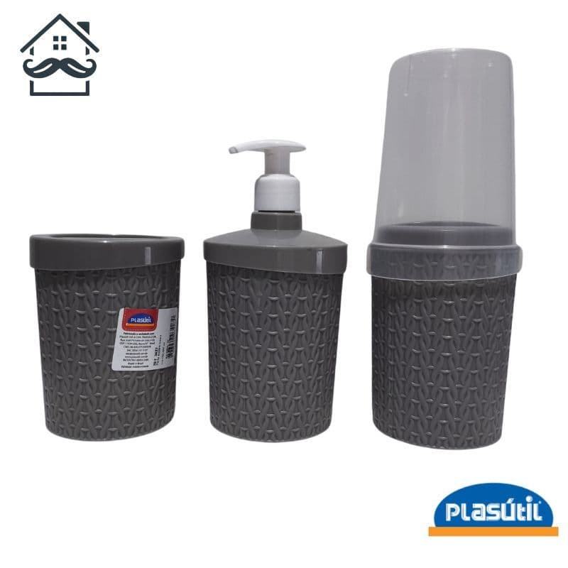 Kit banheiro Trama Plasútil (Porta escovas/dispenser/porta cotonetes ou algodão)