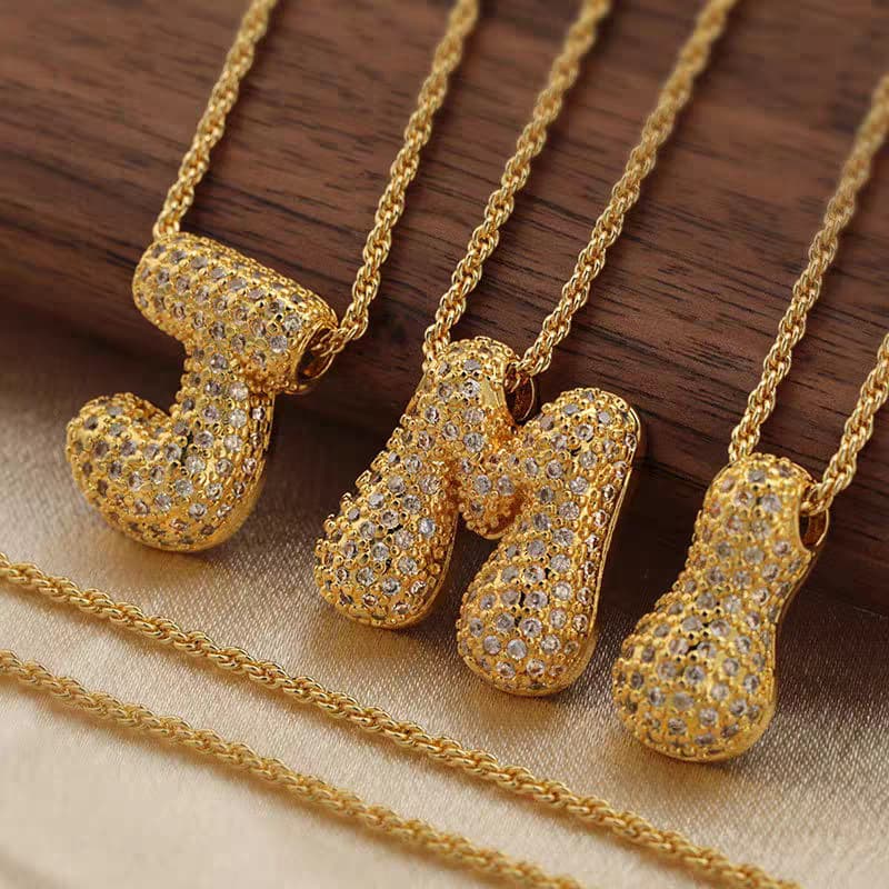 Colar com pingente de zircônia brilhante de alta qualidade A-S nome do alfabeto pingente inicial prata925 ouro18k
