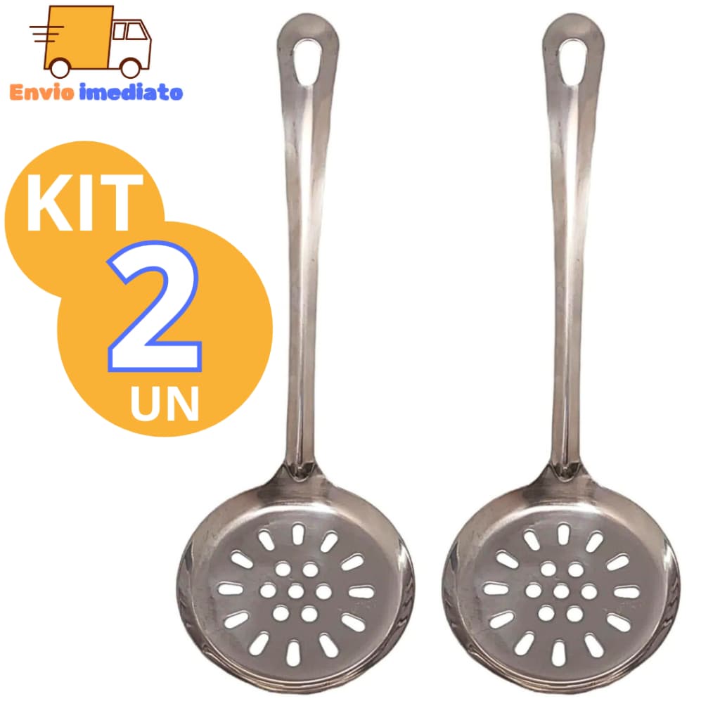 Kit 2 Escumadeira Inox Multiuso Para Cozinha Arroz Fritura Batata Frita Para Uso Em Restaurante Lanchonete Buffet