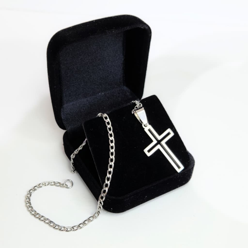 Colar Corrente Cruz Masculino Fina Cordão 1mm Religioso Aço Inoxidável
