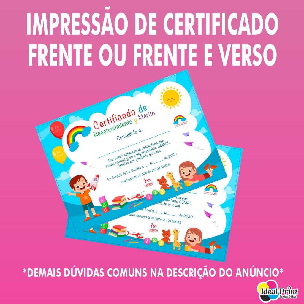 Impressão Color 500 unidades Certificado Papel Opaline Frente e Verso ou Só Frente gramatura 180g