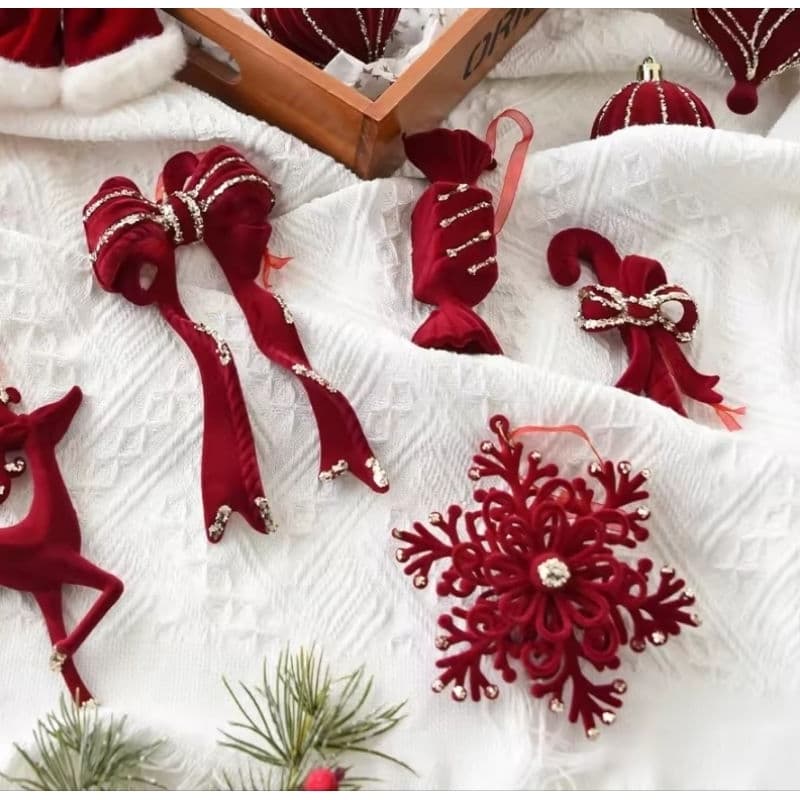 Enfeite de Natal Pingente De Veludo Vinho Luxo Flocado Decoração De Árvore De Natal
