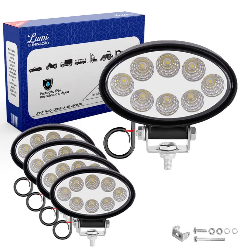kit 4 Farol De Milha Oval 8 Led 24w 9-60v Universal Off-road 6000k