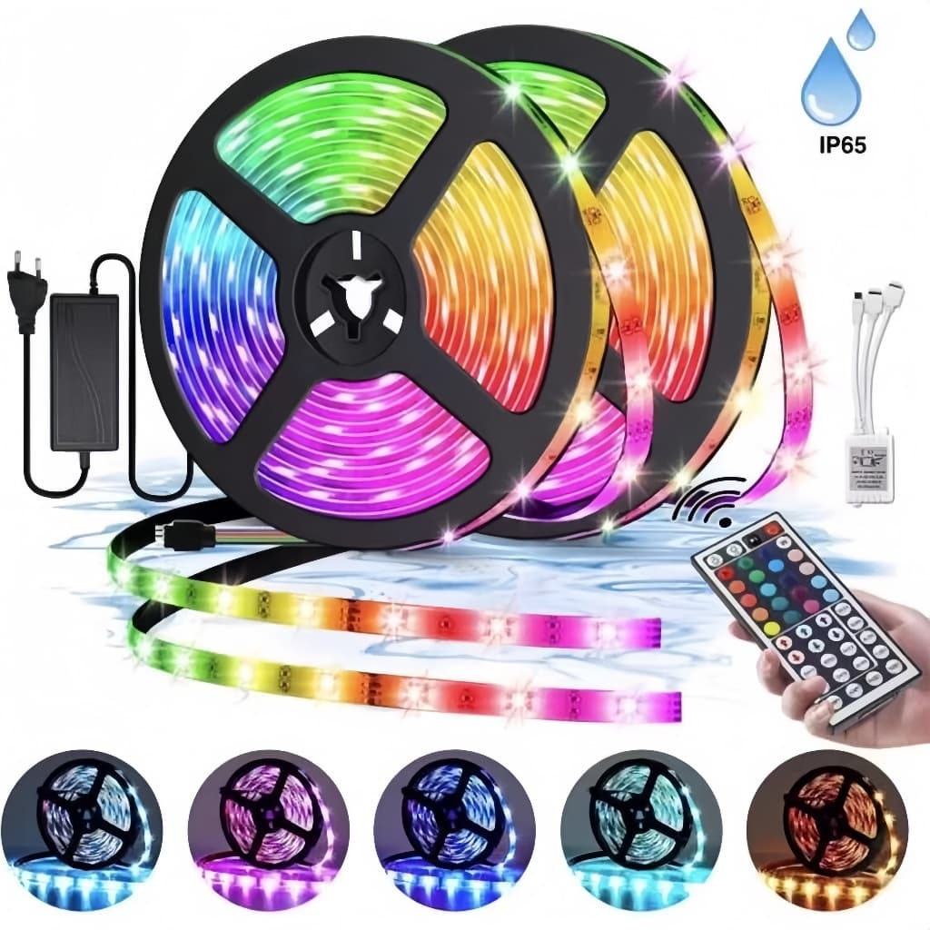 KIT Fita Rgb 3528 Colorida 5m 300 Led Casa Loja Gesso Teto Sanca Vitrine com Controle Remoto e Fonte Inclusa