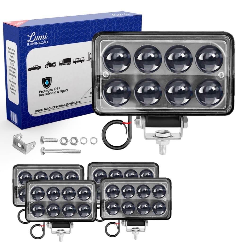 kit 4 Refletor Luminário Farol 24w Retângulo Cor Da Carcaça Preto Cor Da Luz Branco Frio 6500k 12v/24v