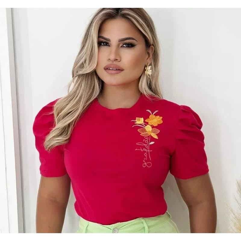 Blusa Bordada T-shirt com manga Mais vendida