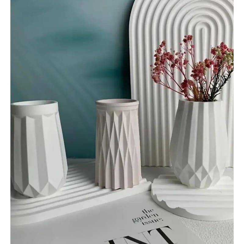 kit vasos em gesso para folhagem, flores artificial decorativo 3 peças