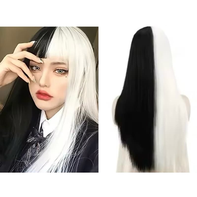 Peruca Preta e Branca - Peruca Cruella Cosplay (Disponível apenas com franja)