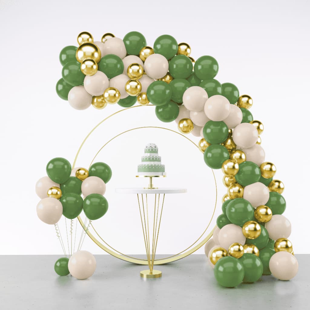 Kit 125 Balões Verde Militar + Marfim + Dourado + Fita Arco - Balão Bexiga Liso/Cromado Para Festas e Aniversários