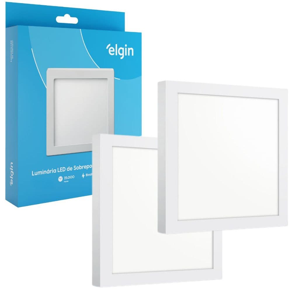 Kit 2 Luminaria Painel Plafon Sobrepor Bivolt Quadrado 24w Led Teto - ELGIN