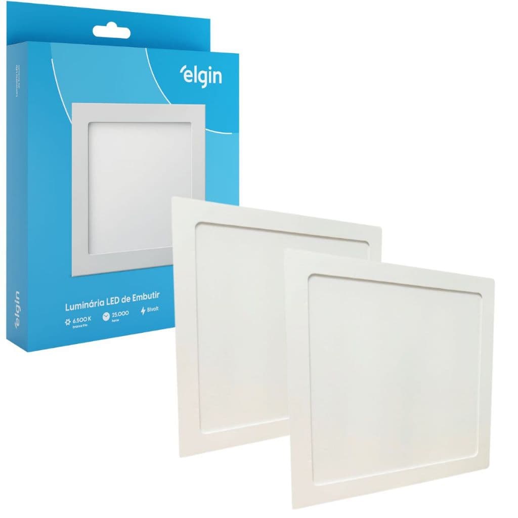 Kit 2 Painel Plafon Embutir Quadrado Led 24w Bivolt Branco Frio Elgin