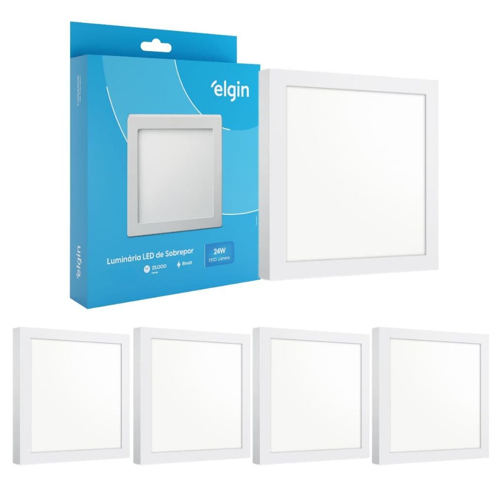 Kit 4 Luminaria Painel Plafon Sobrepor Bivolt Quadrado 24w Led Teto - ELGIN