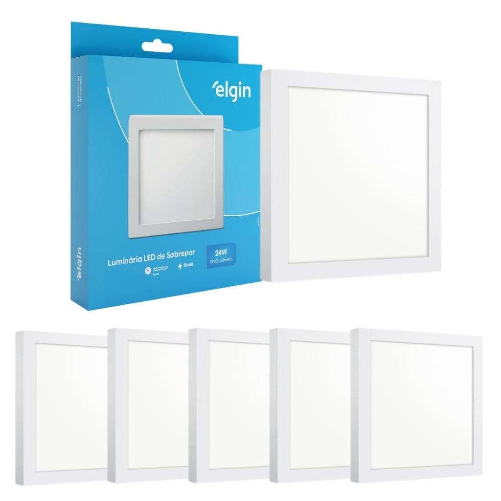 Kit 5 Luminaria Painel Plafon Sobrepor Bivolt Quadrado 24w Led Teto - ELGIN