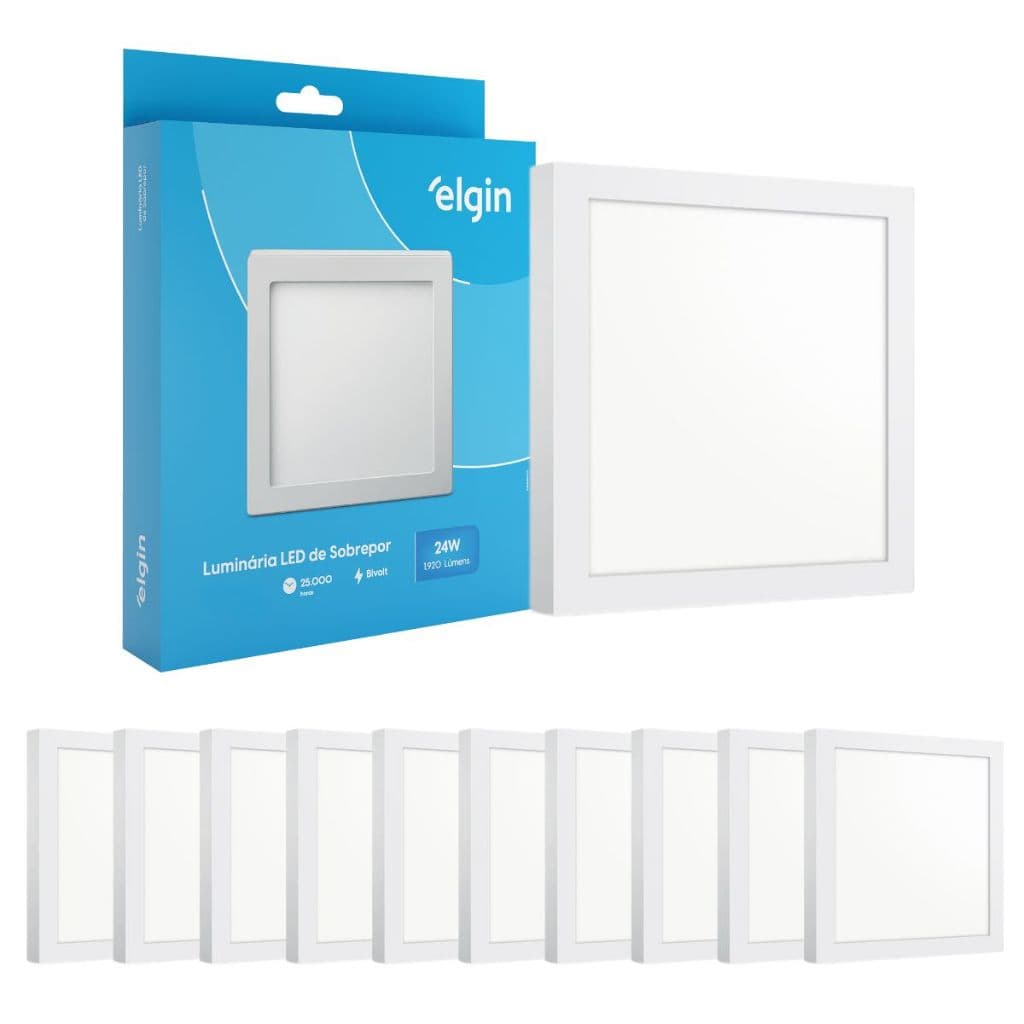 Kit 10 Luminaria Painel Plafon Sobrepor Bivolt Quadrado 24w Led Teto - ELGIN