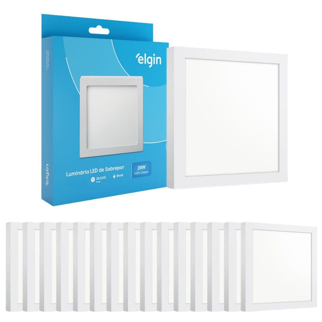 Kit 15 Luminaria Painel Plafon Sobrepor Bivolt Quadrado 24w Led Teto - ELGIN