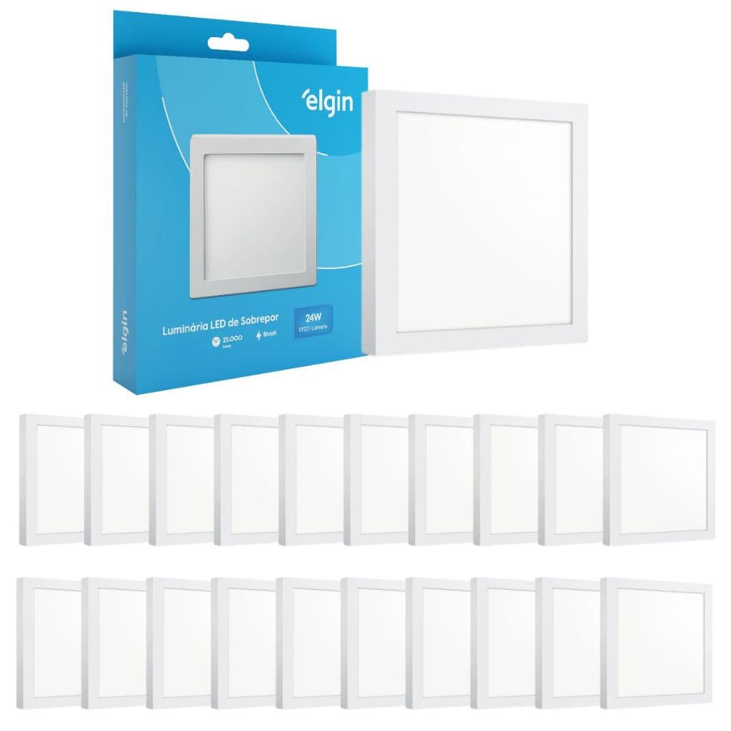 Kit 20 Luminaria Painel Plafon Sobrepor Bivolt Quadrado 24w Led Teto - ELGIN