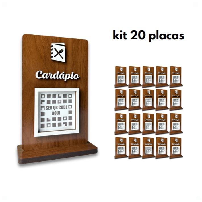 KIt 20 Placas Para Cardapio QR Code MDF Madeira, Display Menu Digital