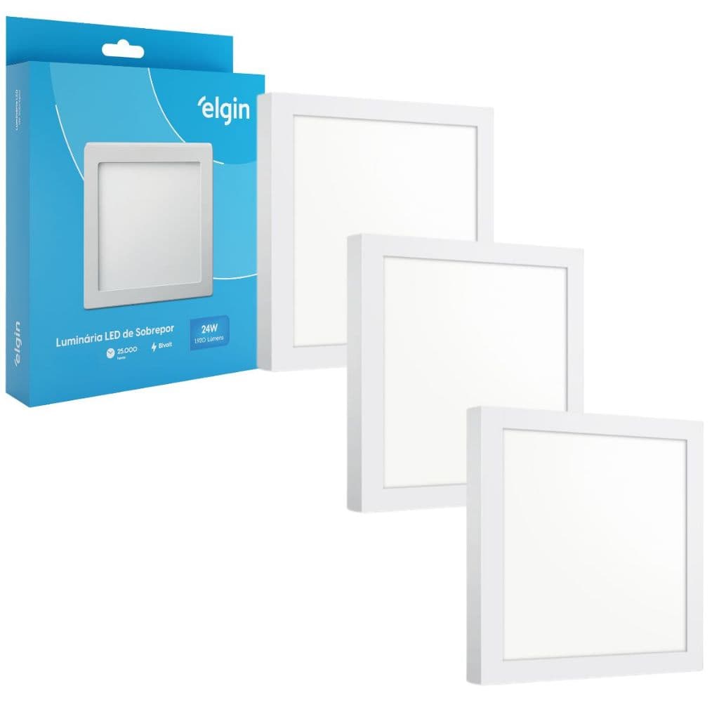 Kit 3 Painel Plafon Sobrepor Quadrado Led 24w Bivolt ELGIN