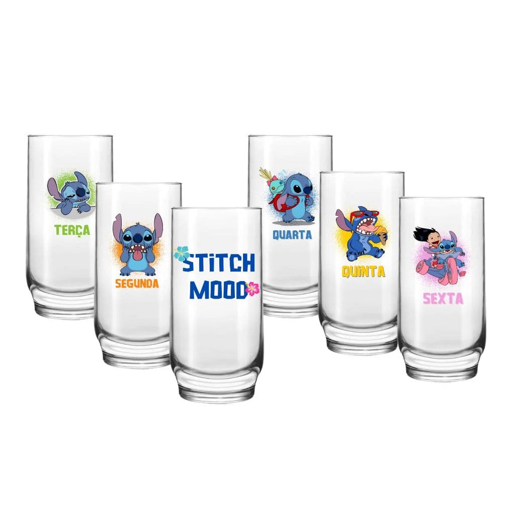 Kit 6 Copos 300ml Lilo e Stitch Mood Coleção Personalizado Alta Qualidade Acabamento Verniz