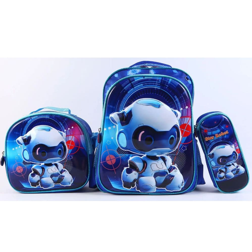 Kit 3 peças Mochila Infantil 3D Escolar Kit Com Lancheira Estojo Conjunto