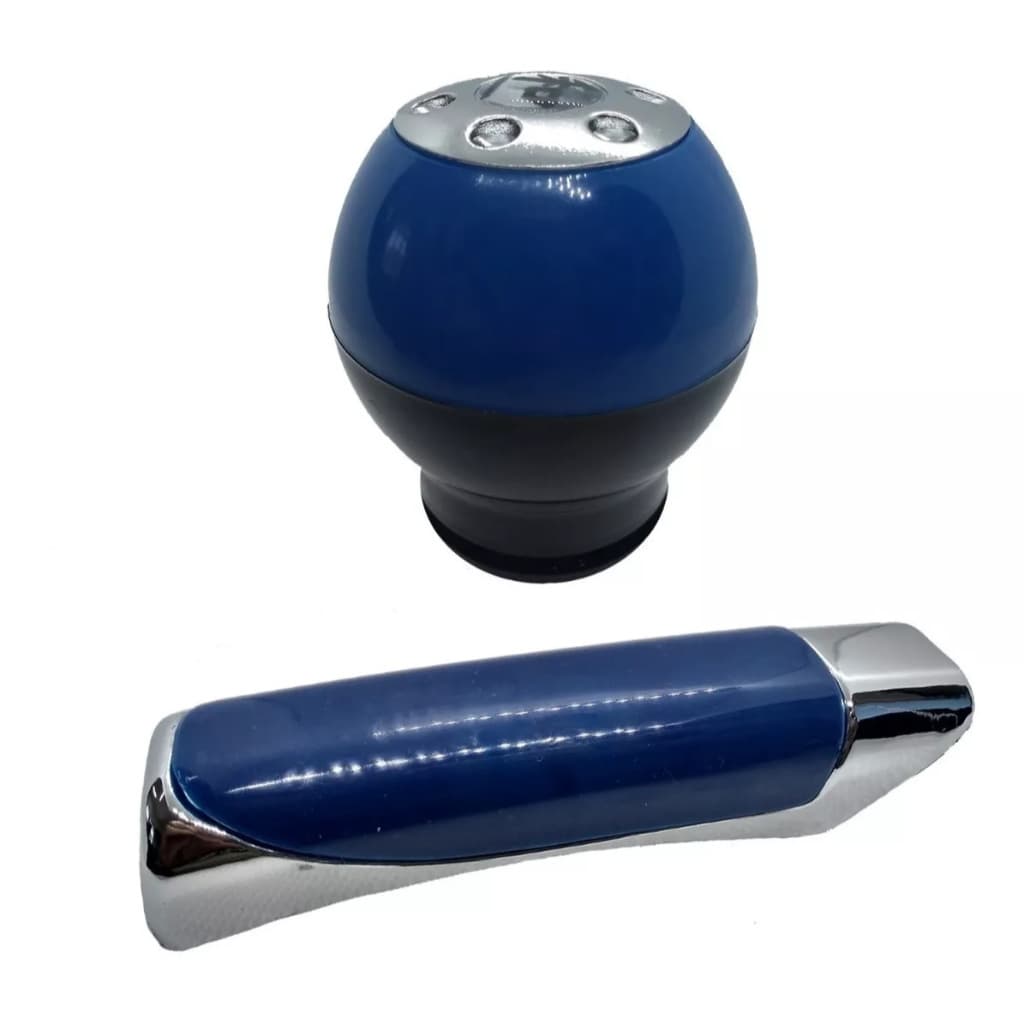 Kit Manopla Bola Cambio e Freio de mão para Carro Tunning Azul Preto e carros com anel de ré