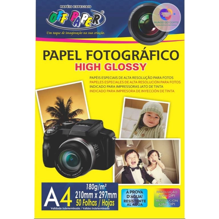 Papel Fotográfico High Glossy 180g A4 Alto Brilho Impressão Fotos e Exames Off Paper