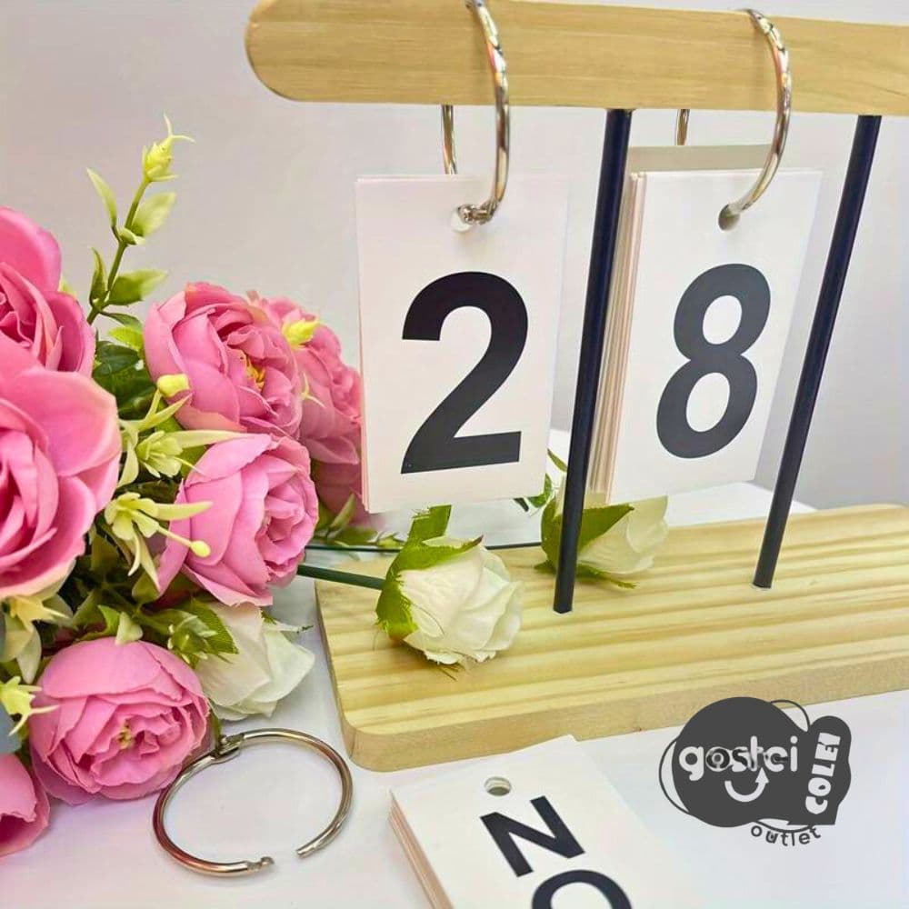 Calendário de Mesa Decorativo de Madeira com Plaquinhas para Mesa Escritório Decoração Casa