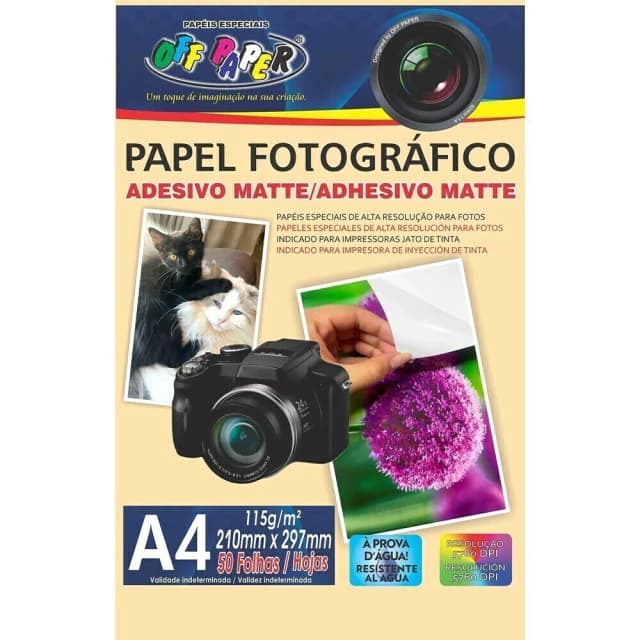 Papel Fotográfico Adesivo Matte Fosco 115g A4 50 Folhas Etiqueta Impressão Jato de Tinta