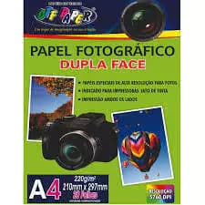 Papel Fotográfico Dupla Face A4 220g com 20 Folhas Brilhante Frente e Verso Off Paper