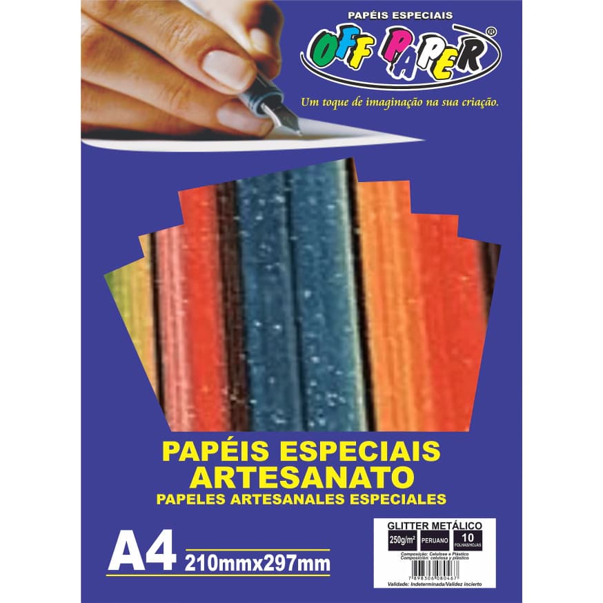 Papel Glitter Metálico Peruano A4 250g 10 Folhas Brilhante Artesanato Off Paper