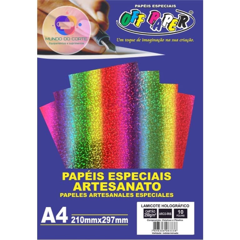 Papel Lamicote Holográfico A4 250g com 10 Folhas Topo de Bolo Plotter de Recorte Artesanato