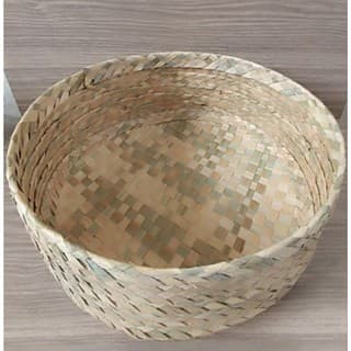 Cesta redonda 20x10cm de pão fruteira organizador de palha de carnaúba natural