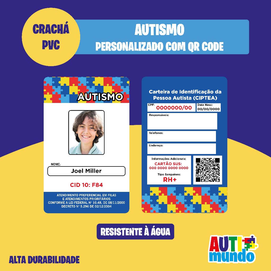 Crachá de Identificação Autismo (TDAH Fibromialgia Deficiências Ocultas Girassol)