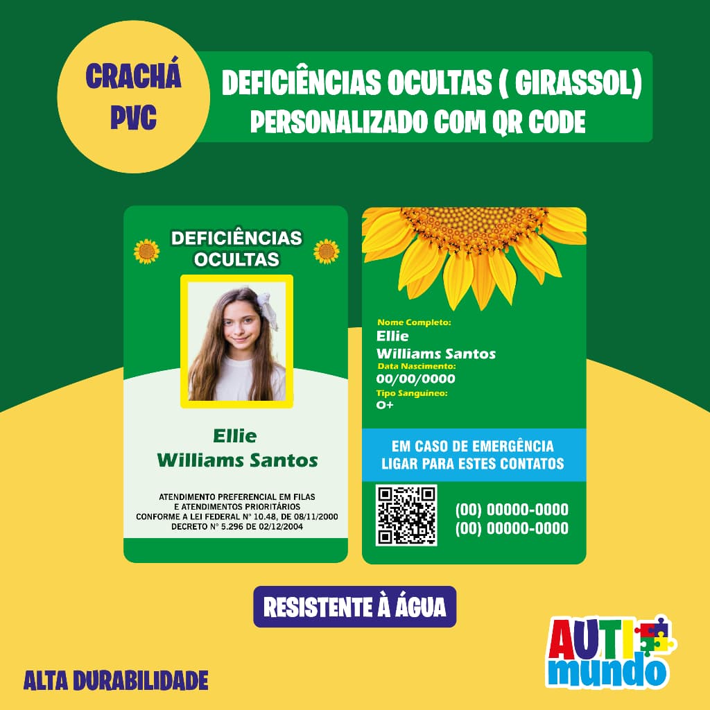 Crachá de Identificação Girassol (TDAH Fibromialgia Deficiências Ocultas Girassol)