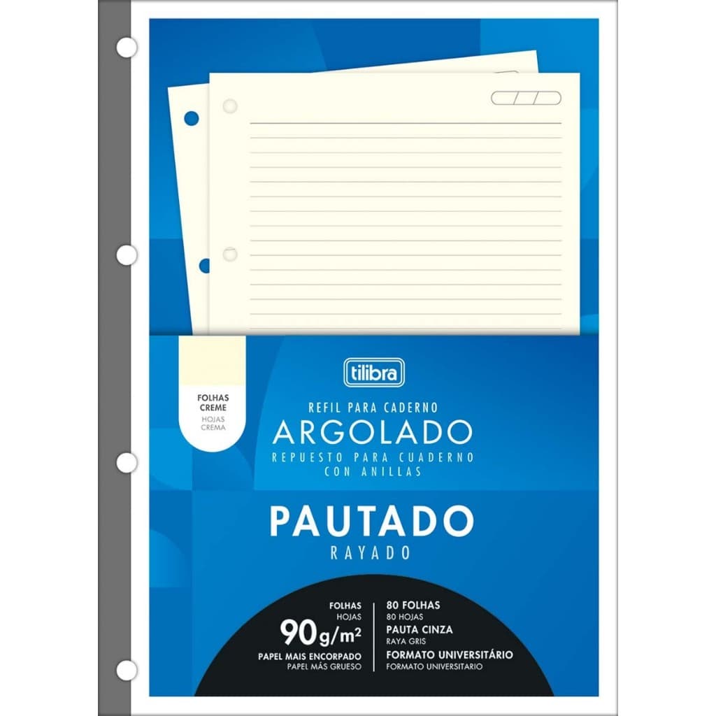Refil  Para Folhas de Fichário Creme para Universitário 80 Folhas