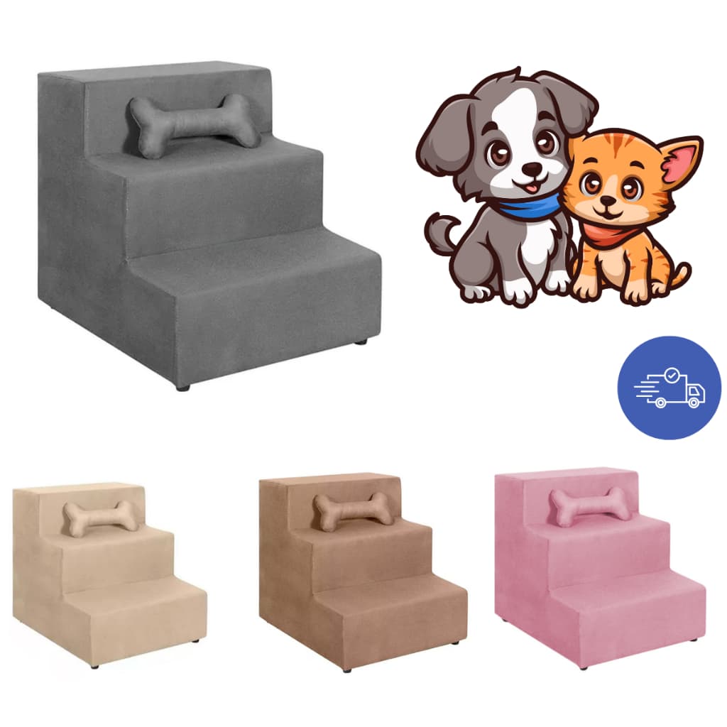 Escada Pet 3 Degraus Espumada Confortável Cachorro e Gato - Manu Decor