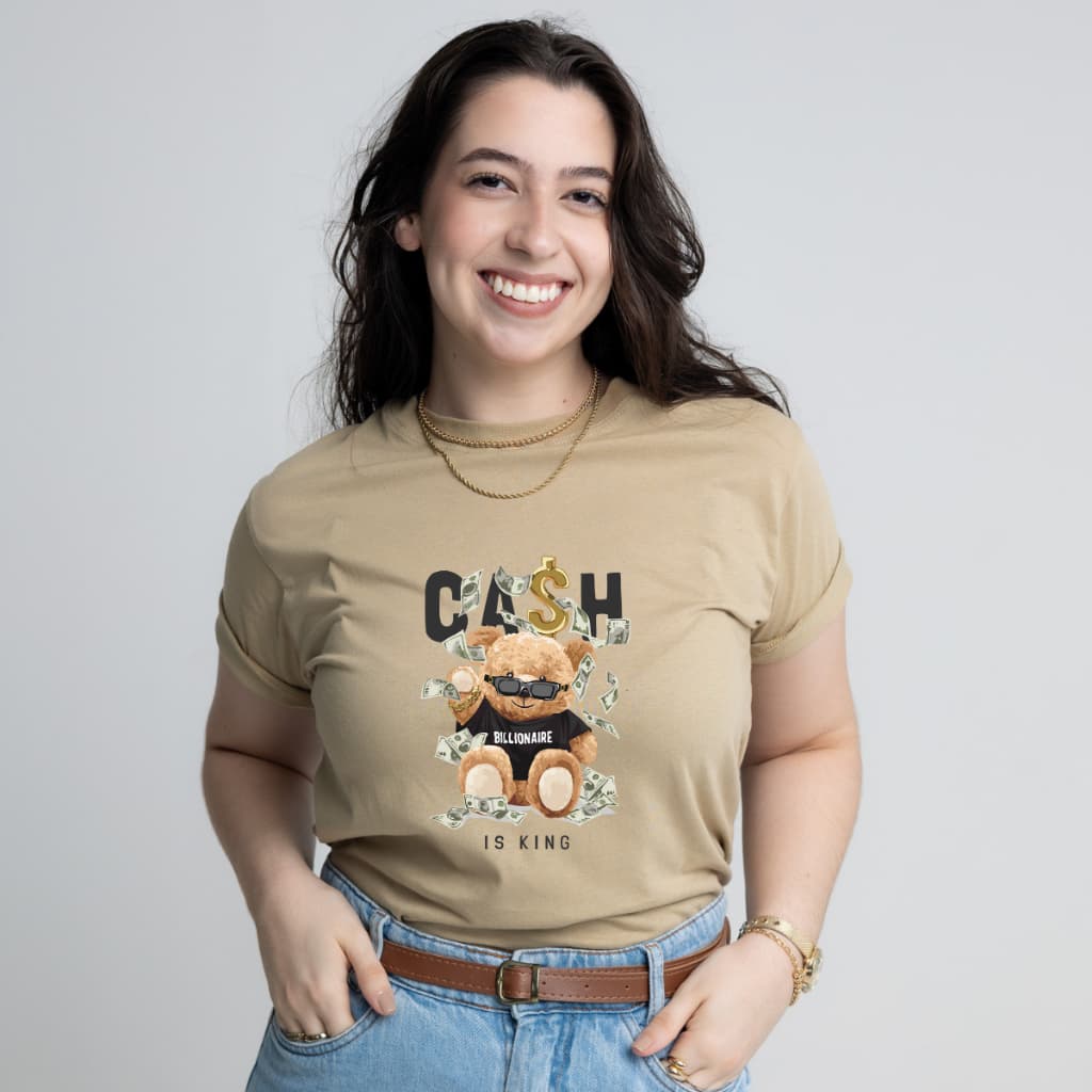 T-Shirt Feminina Estampa Urso Cash Blusinha100% Algodão Envio Imediato