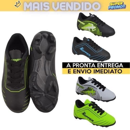 Chuteira Infantil Hooper – Tamanhos 26-33, Cores Estilosas e Durabilidade
