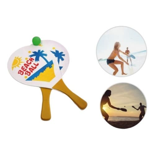 Kit Frescobol Sport Com 02 Raquetes De Madeira E 01 Bolinha Beach Tennis Tênis De Praia Piscina Esporte Verão