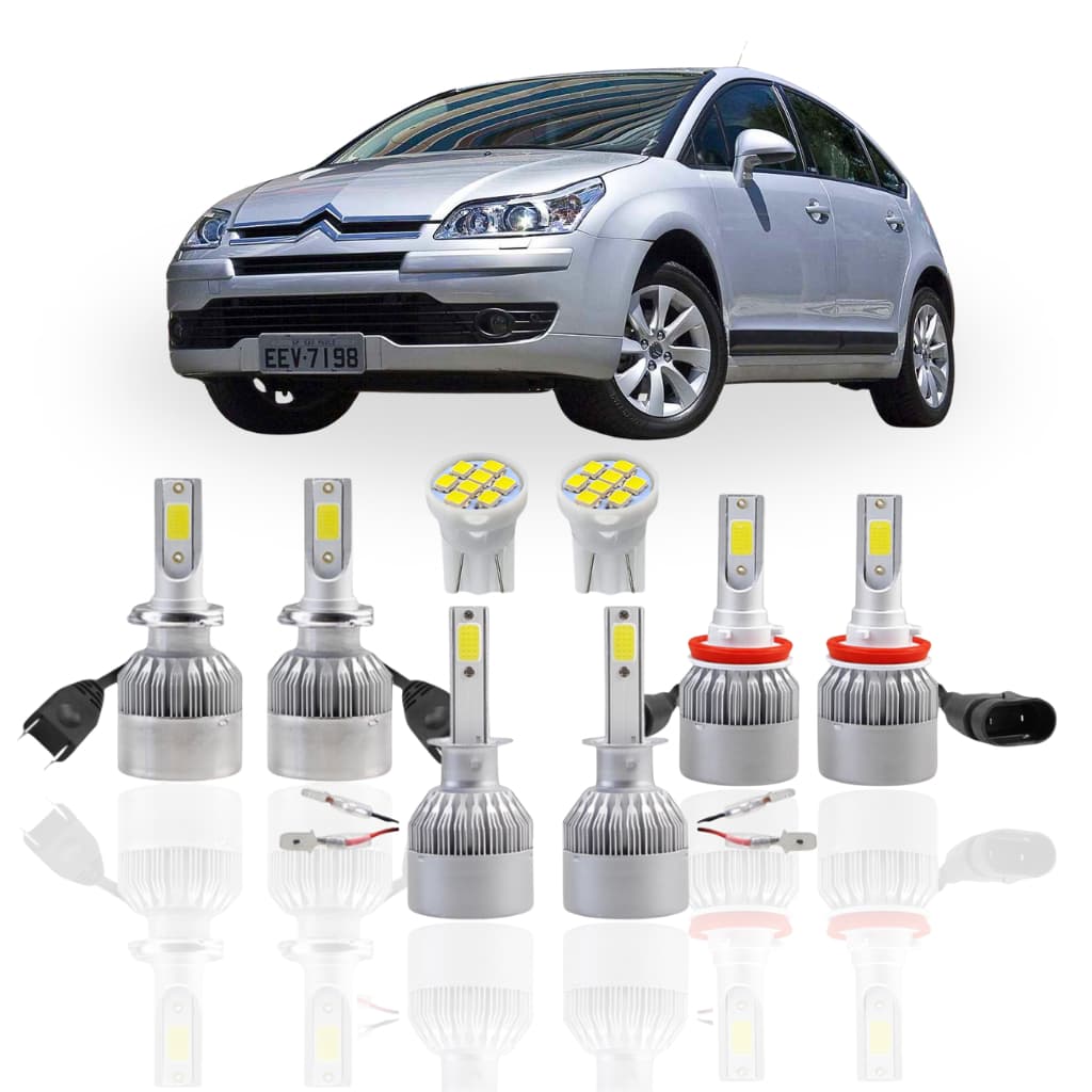 Kit Lâmpada led Citroën C4 Hatch 2007 a 2022 ( Farol Ato Baixo Milha Farolete ) H1 H7 H11 T10 SUPER LED