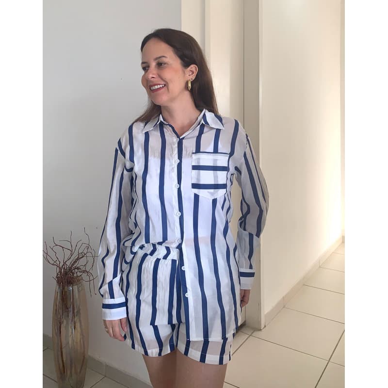 Conjunto Feminino Listrado Short e Camisa